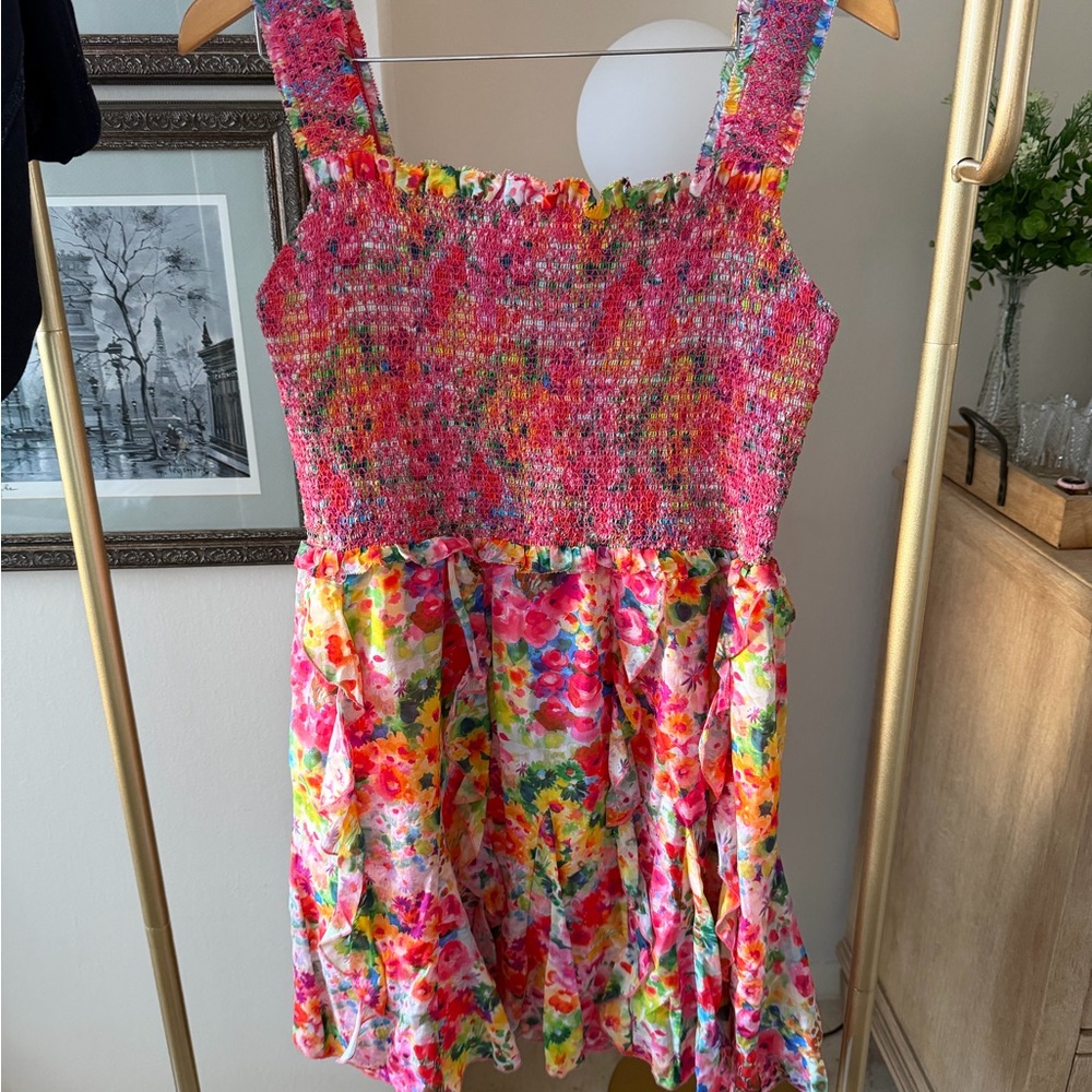 Alice + Olivia Jocelyn smocked Floral Mini Dress